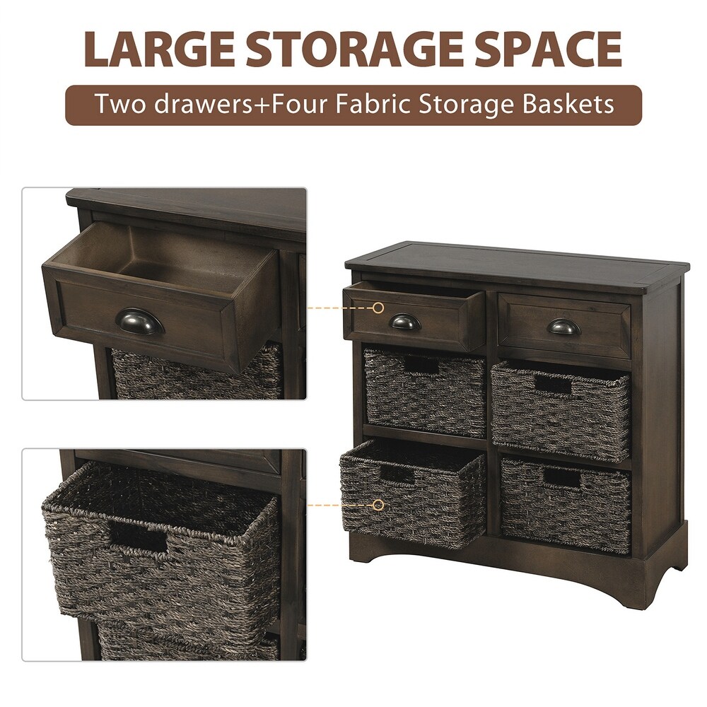 Storage Cabinet with Two Drawers and Four Classic Rattan Basket