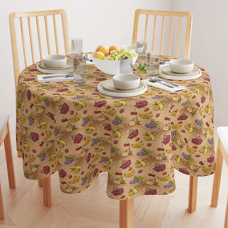 Round Tablecloth， 100% Polyester， 90 Round， Bunches of Fruit