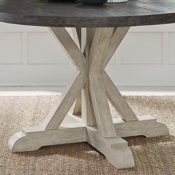 Willowrun Rustic White Weathered Gray Pedestal Table Set