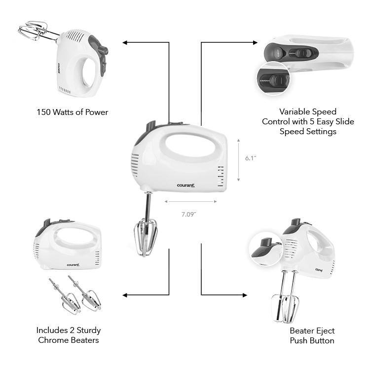 Courant 150-Watt 5-Speed Hand Mixer - White MCHM1550W974