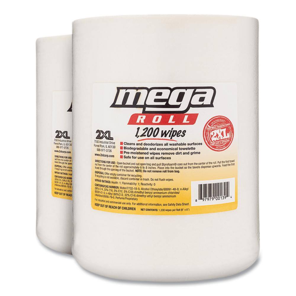 2XL Gym Wipes White Mega Roll Cleaning Wipes Refill 8 x 81200Roll 2 RollsCarton TXLL420