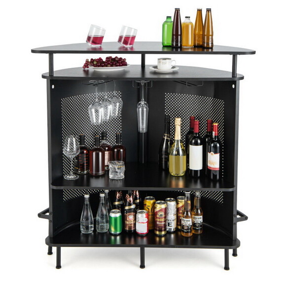 Costway 74638295 4 Tier Liquor Bar Table with 3 Gl...