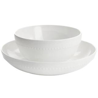 GIBSON ELITE Embossed Bone China 16-Piece Double Bowl Dinnerware Set in White 985118038M