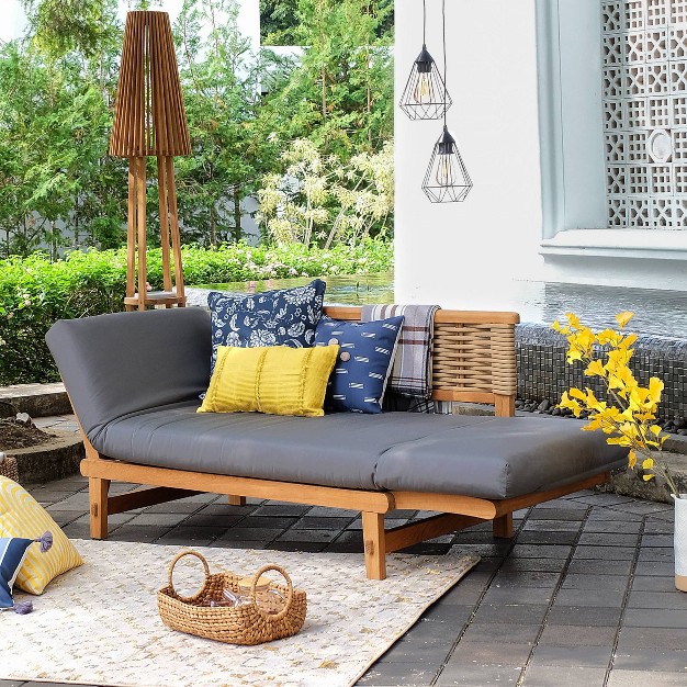 Cambridge Casual Auburn Teak amp Wicker Outdoor Patio Daybed With Cushion Brown blue