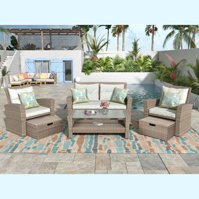 Outdoor  Weather Wicker 4 Piece Patio Furniture Set