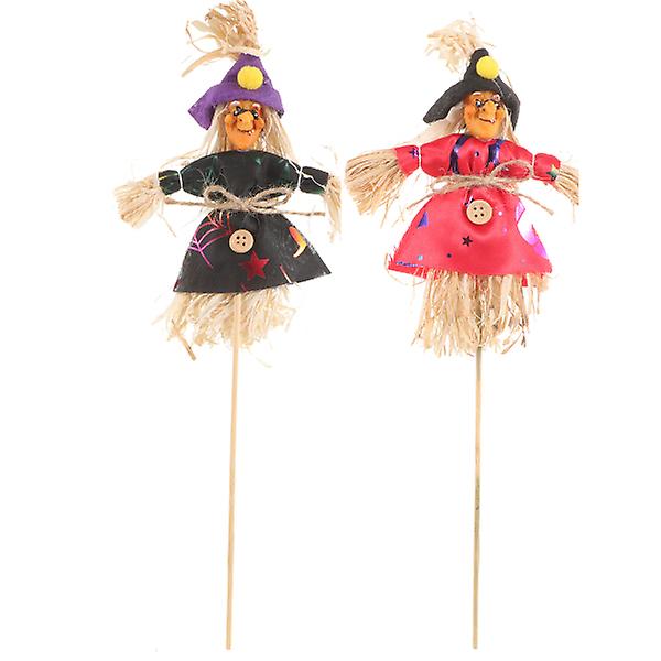 2pcs Witch Scarecrows With Stick Halloween Scarecrows Decor Garden Scarecrows Stakes