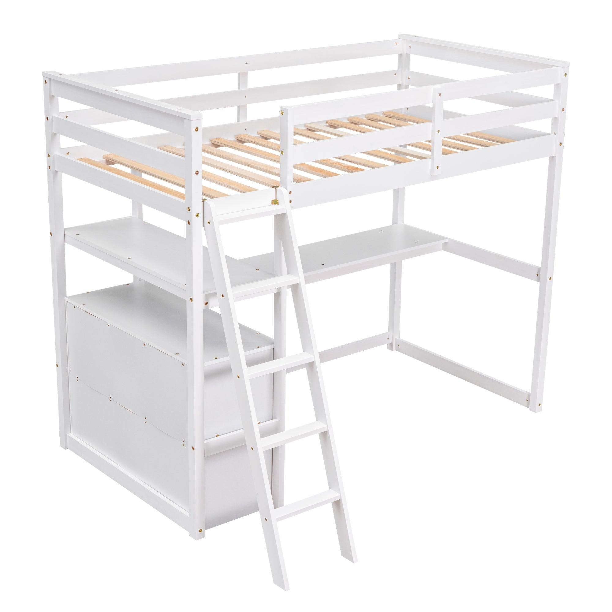 Euroco Twin Loft Bed with Desk for Child, White