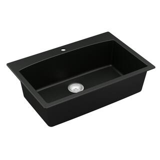 Karran Drop-In Quartz Composite 33 in. 1-Hole Single Bowl Kitchen Sink in Black QT-712-BL