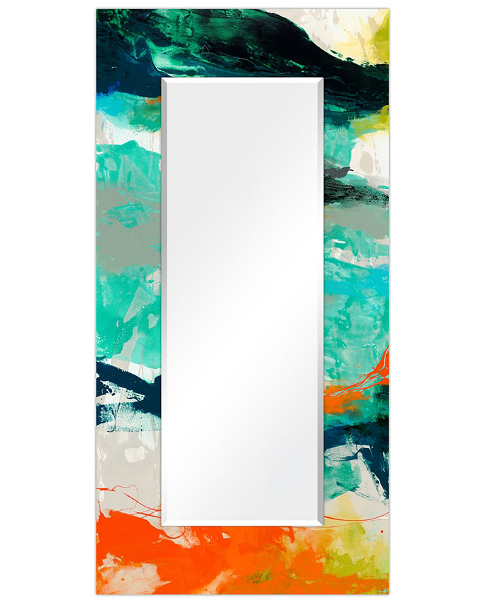 Empire Art Direct Tidal Abstract Rectangular On Free Floating Printed Tempered Art Glass Beveled Mirror  72 x 36