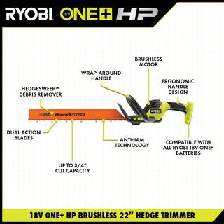 RYOBI ONE+ HP 18V Brushless 22 in. Cordless Battery Hedge Trimmer (Tool Only) P2608BTL