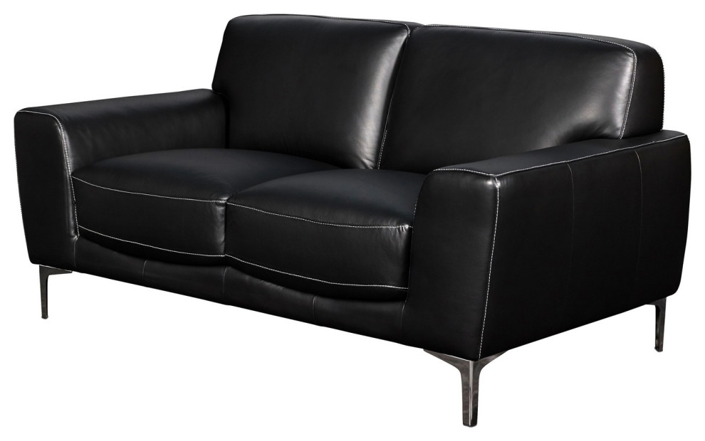 Leather Upholstered Loveseat With Track Arms And Metal Legs  Black   Contemporary   Loveseats   by VirVentures  Houzz