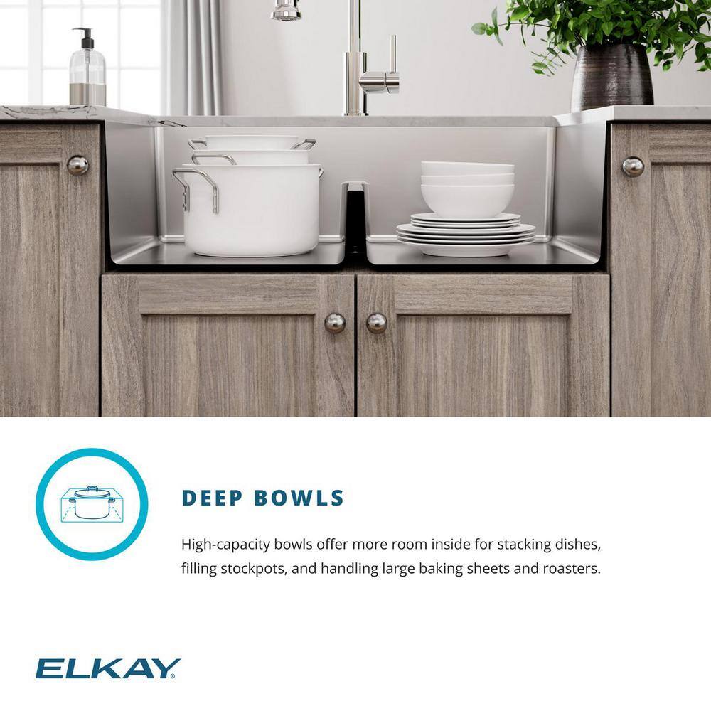 Elkay Crosstown 18-Gauge Stainless Steel 31.5 in Double Bowl Undermount Workstation Kitchen Sink with Aqua Divide and Faucet ECTRUA31169TFCW