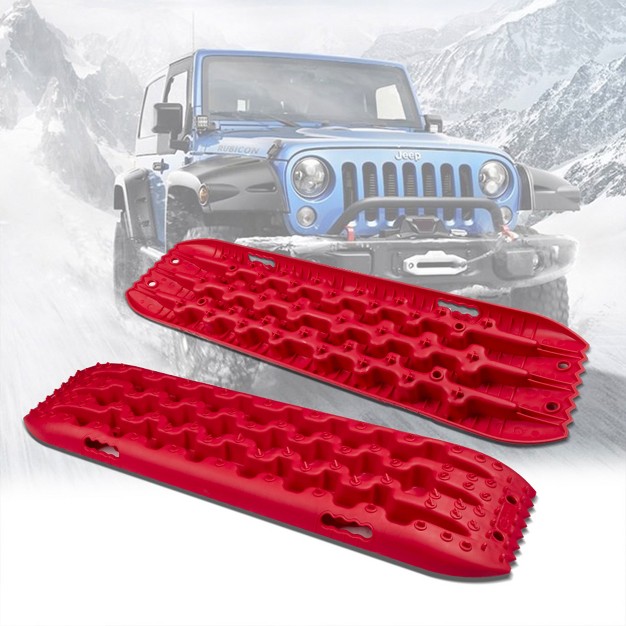 Rugcel Winch Quick Recovery Emergency 4 Wheel Drive Tire Traction Board Mats W Diamond Array Pattern 4 Mounting Brackets amp Carrying Case Red