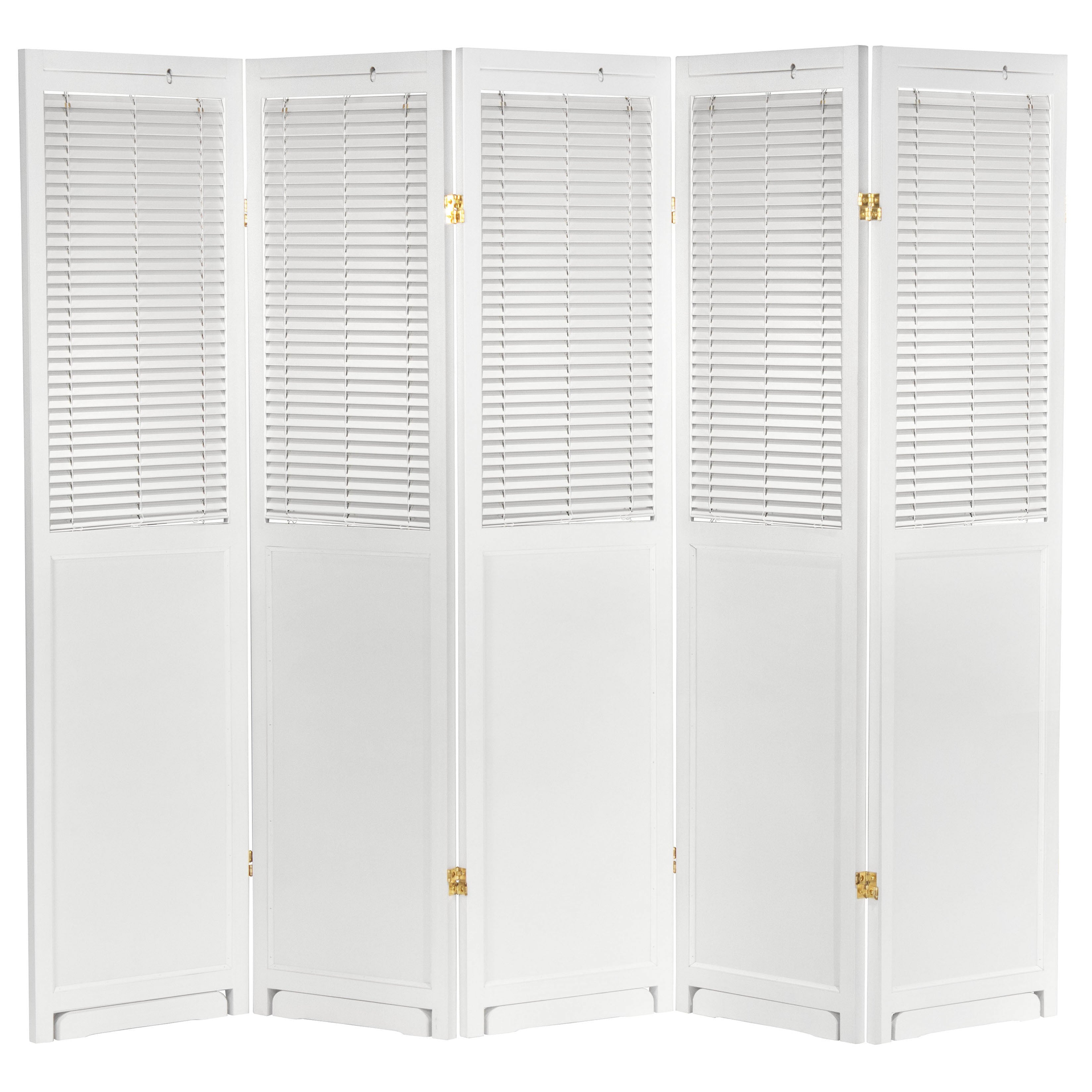 Oriental Furniture 6 ft. Tall Adjustable Shutter Room Divider White - 5 Panel