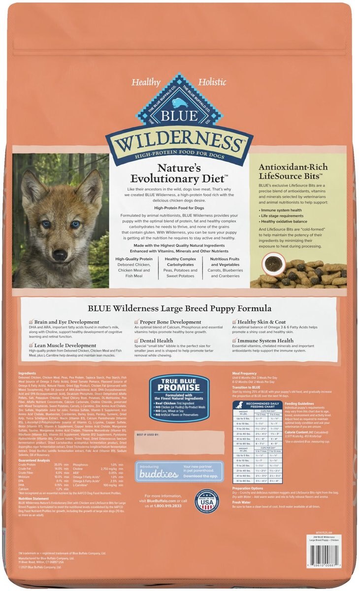 Blue Buffalo Wilderness Large Breed Puppy Chicken Recipe Grain-Free Dry Dog Food