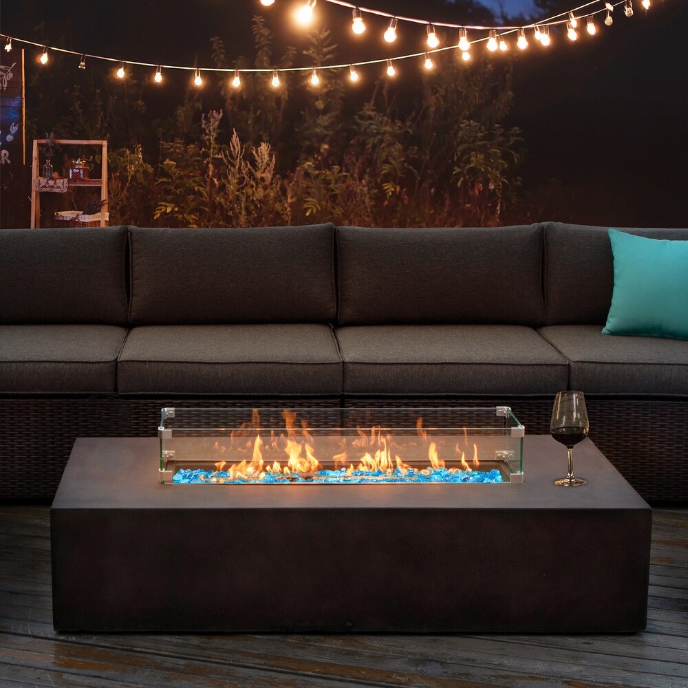 Outdoor Firepit Propane Table with Wind Guard   Fire Glass