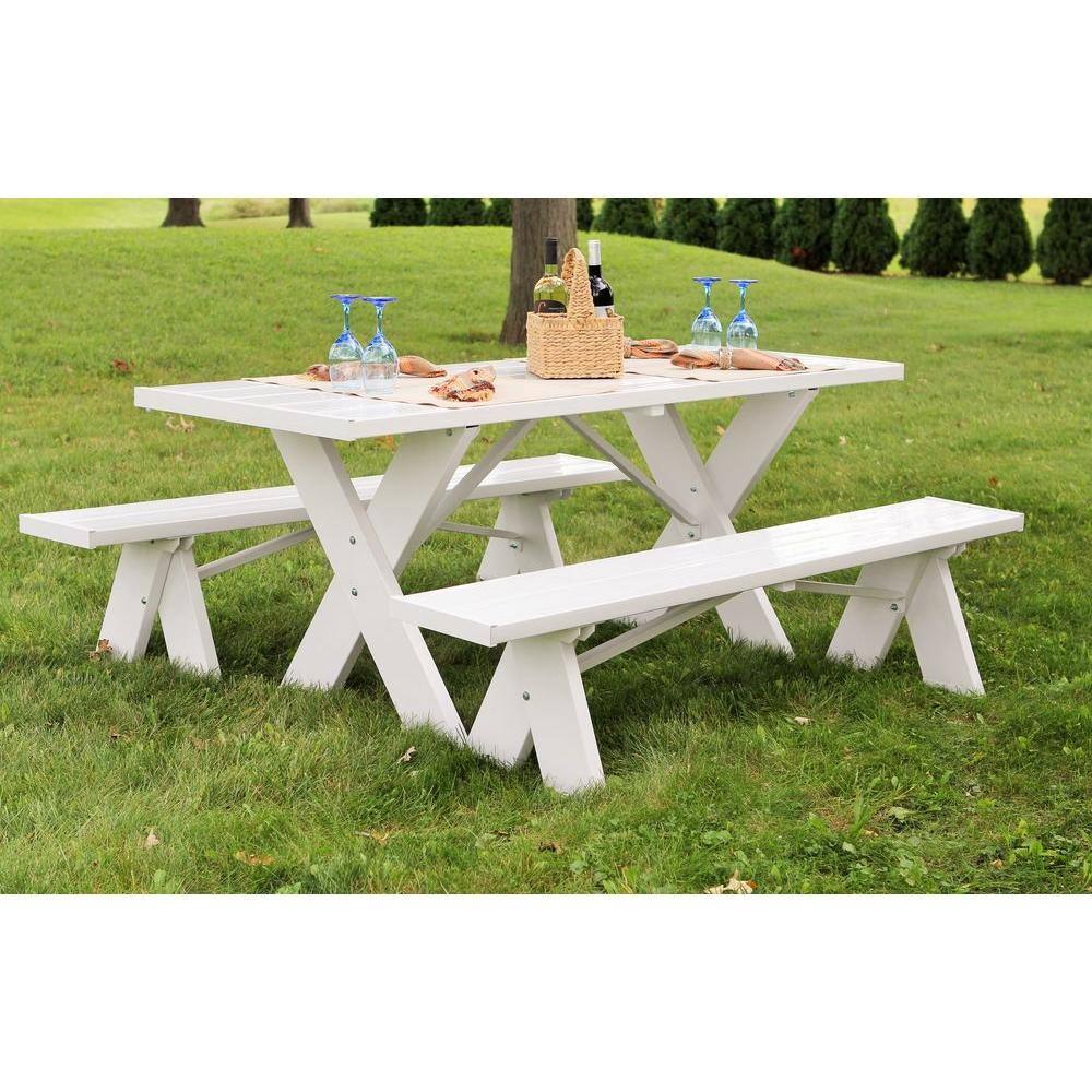 Dura-Trel 6 ft. White Vinyl Table with Unattached Plastic Outdoor Patio Bench 11126