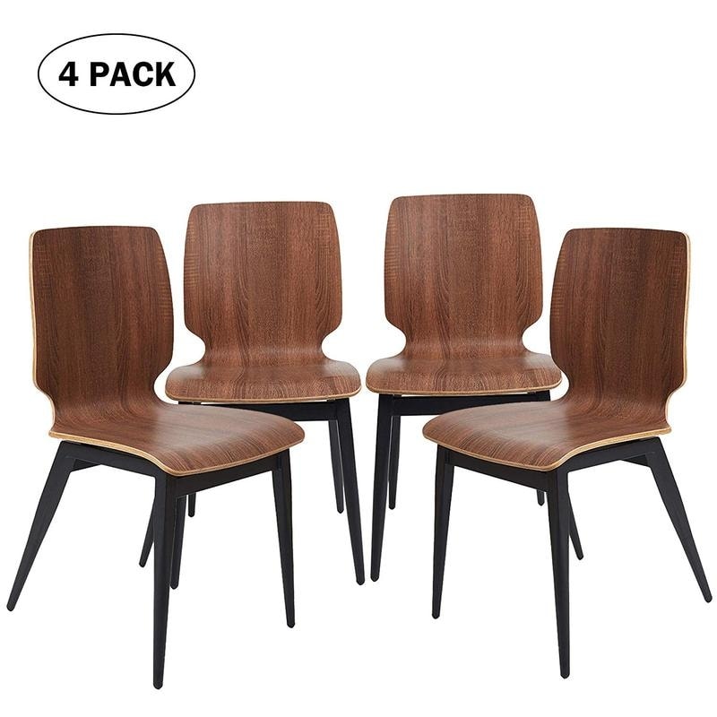 4 Set Modern Dining Chairs Wooden Kitchen Side Chairs with Metal Legs   16.5\