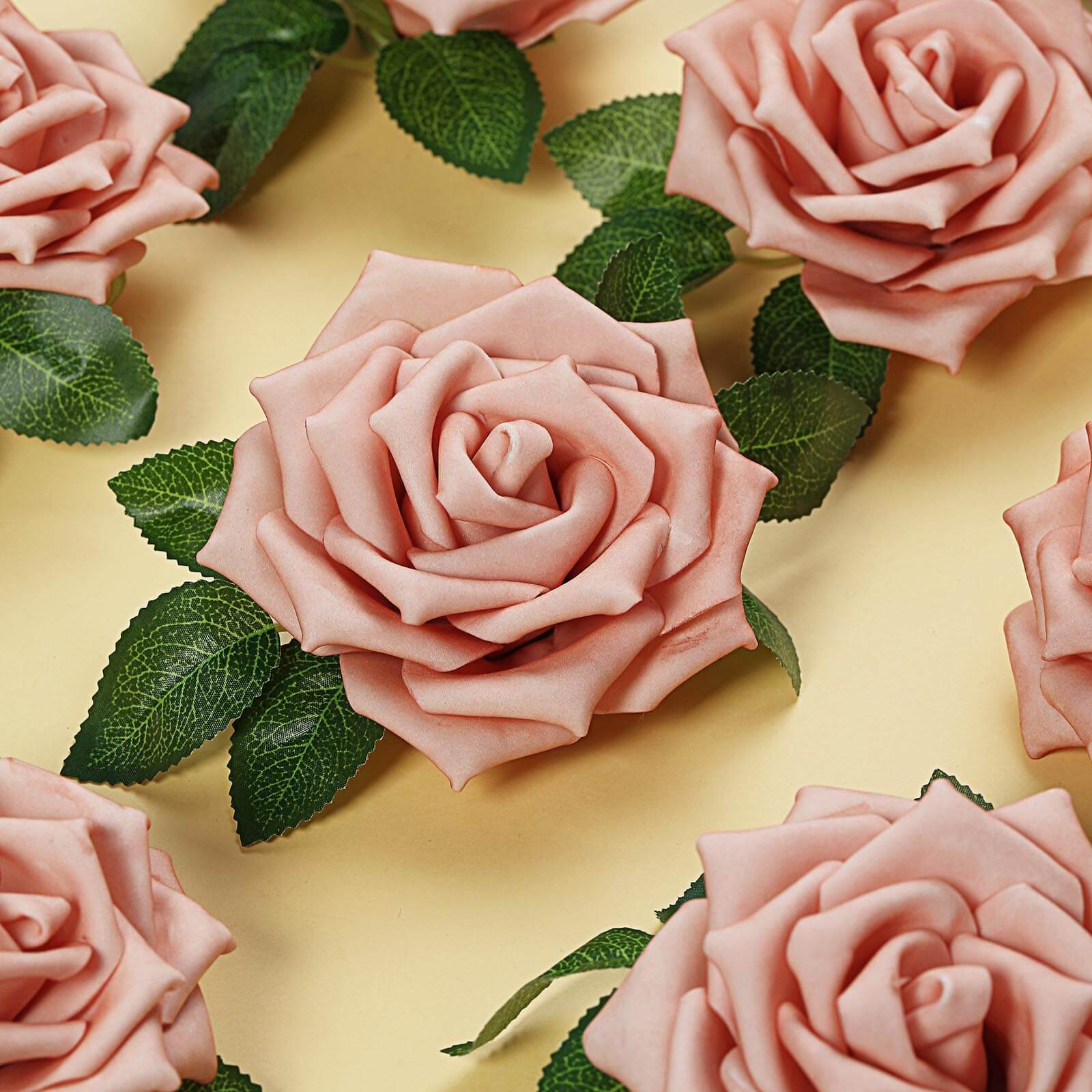 24 Roses Dusty Rose Artificial Foam Flowers With Stem Wire and Leaves 5