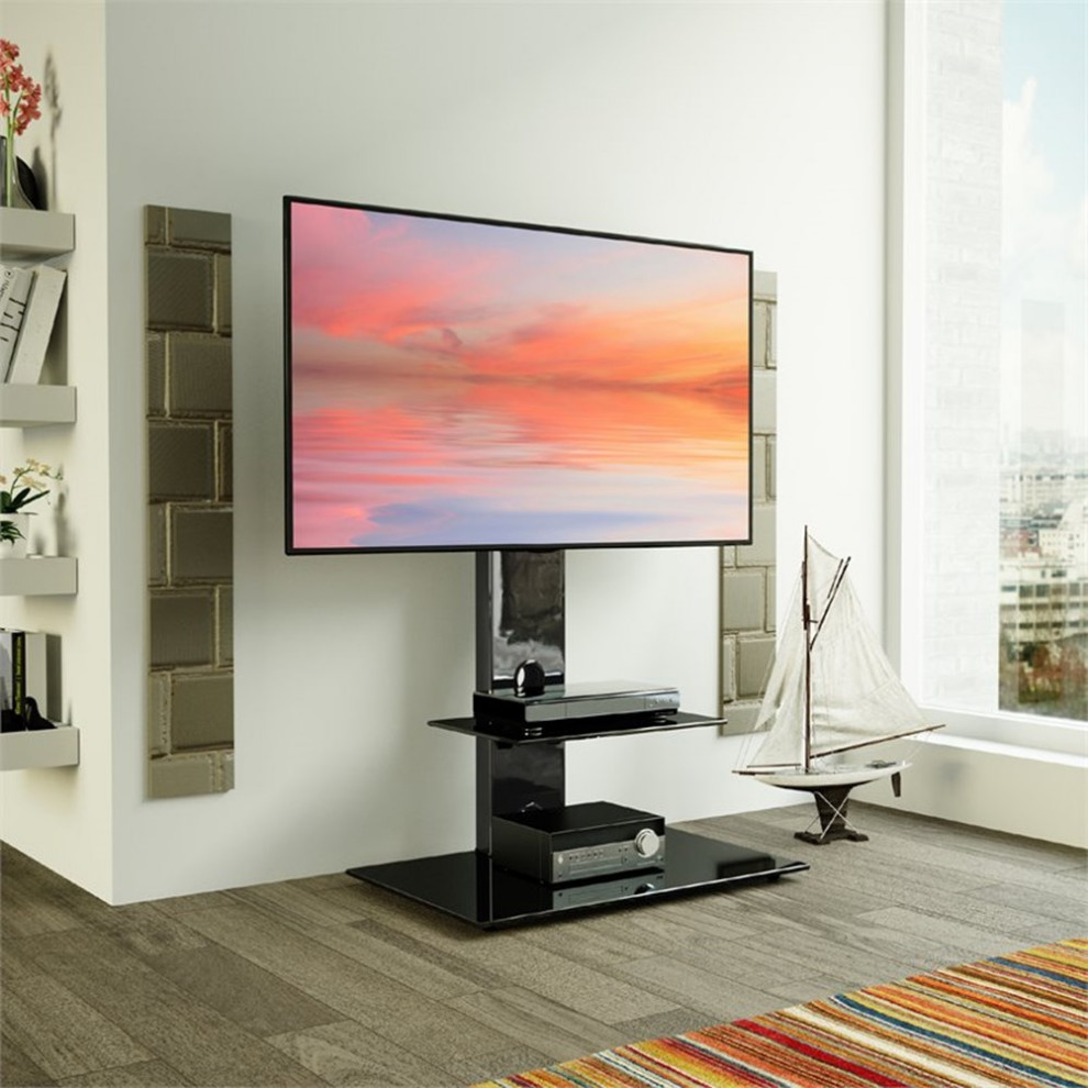 AVF Steel Lesina TV Stand with TV Mount Column for 32 quotto 65 quotTV in Black   Contemporary   Entertainment Centers And Tv Stands   by Homesquare  Houzz