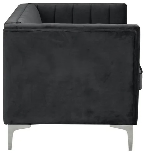 Contemporary Loveseat  Soft Velvet Seat With Channel Tufted Back  ampArms   Contemporary   Loveseats   by Declusia  Houzz