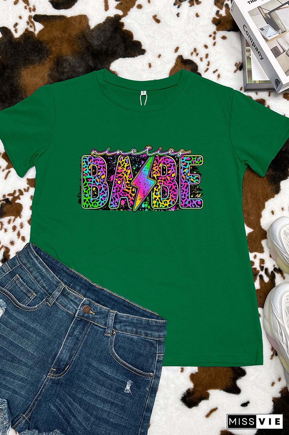 90's Babe Rainbow Leopard Graphic Tee Wholesale