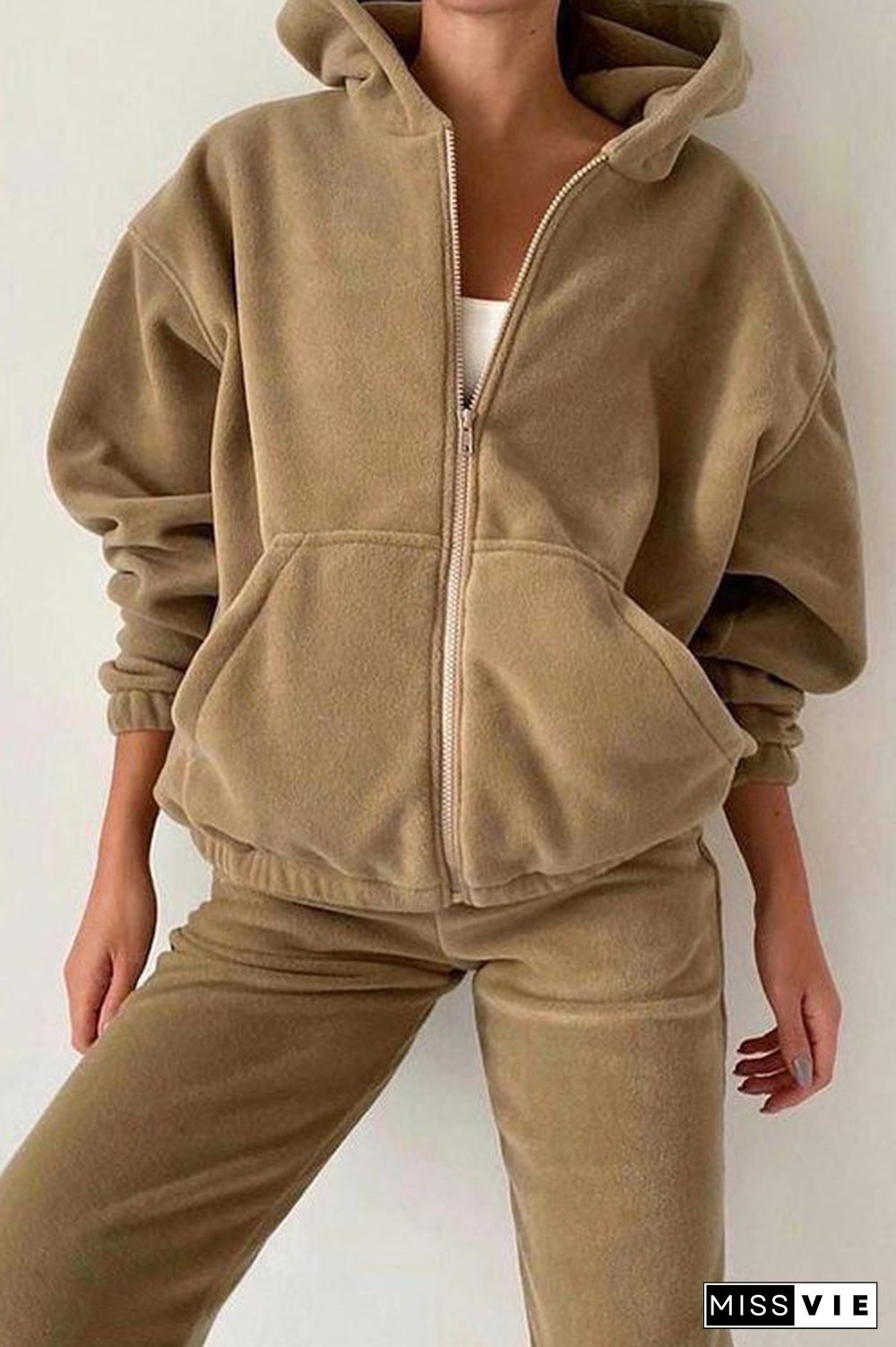 Zip Up Hooded Jacket Sweatpants Sports Set