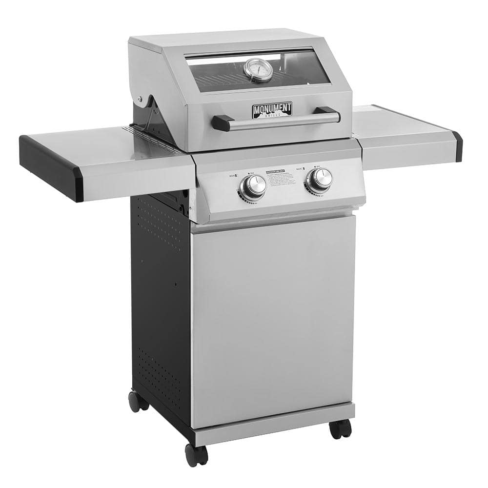 Monument Grills 2-Burner Propane Gas Grill in Stainless with Clear View Lid and LED Controls 14633