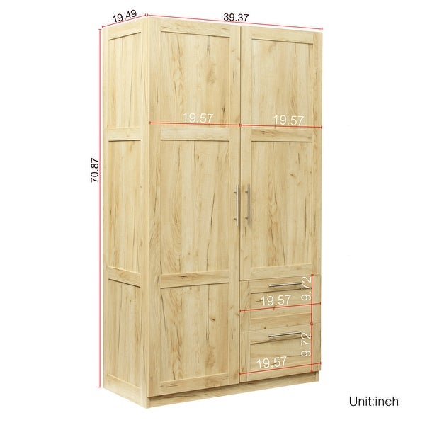 High Wardrobe and Kitchen Cabinet with 2 Doors， 2 Drawers and 5 Storage Spaces， Stability， Easy Assemble - - 37928491