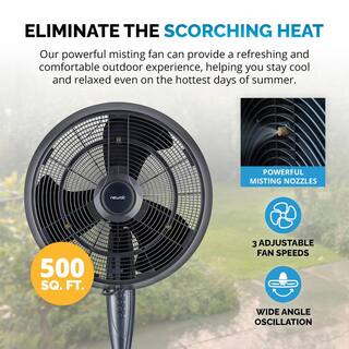 NewAir 18 in. 3-Speed Wide-Angle Oscillating Outdoor Misting Fan and Pedestal Fan for Cool Down 500 sq. ft. - Black FMF2K5BK00