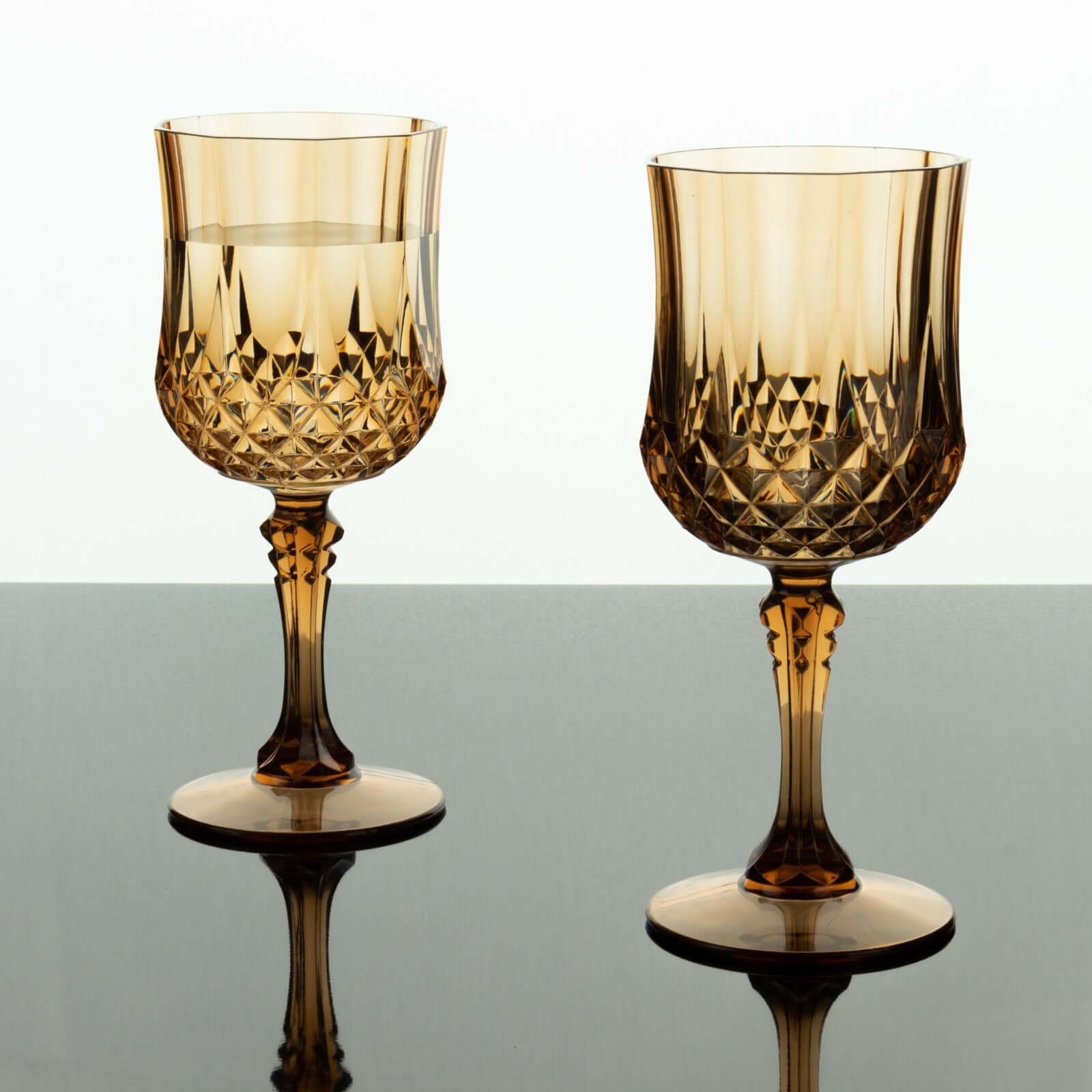 6 Pack Amber Gold Crystal Cut Reusable Plastic Wine Glasses, Shatterproof Cocktail Goblets 8oz