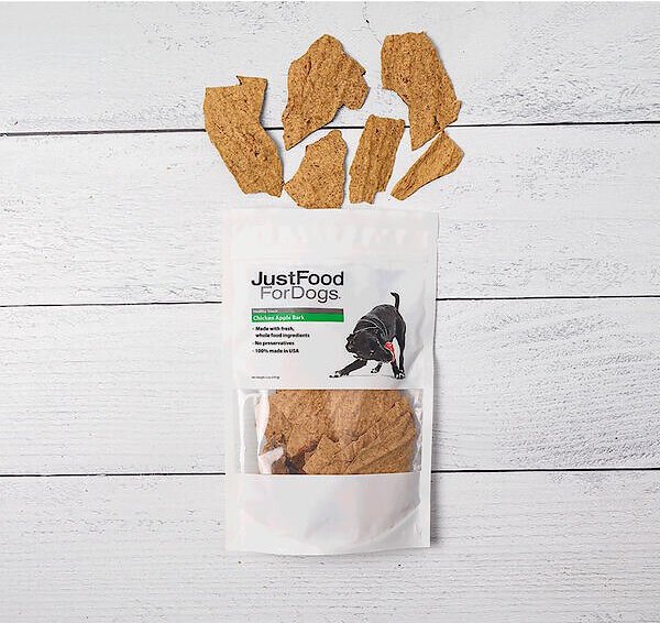 JustFoodForDogs Chicken Apple Bark Dehydrated Dog Treats， 5-oz bag