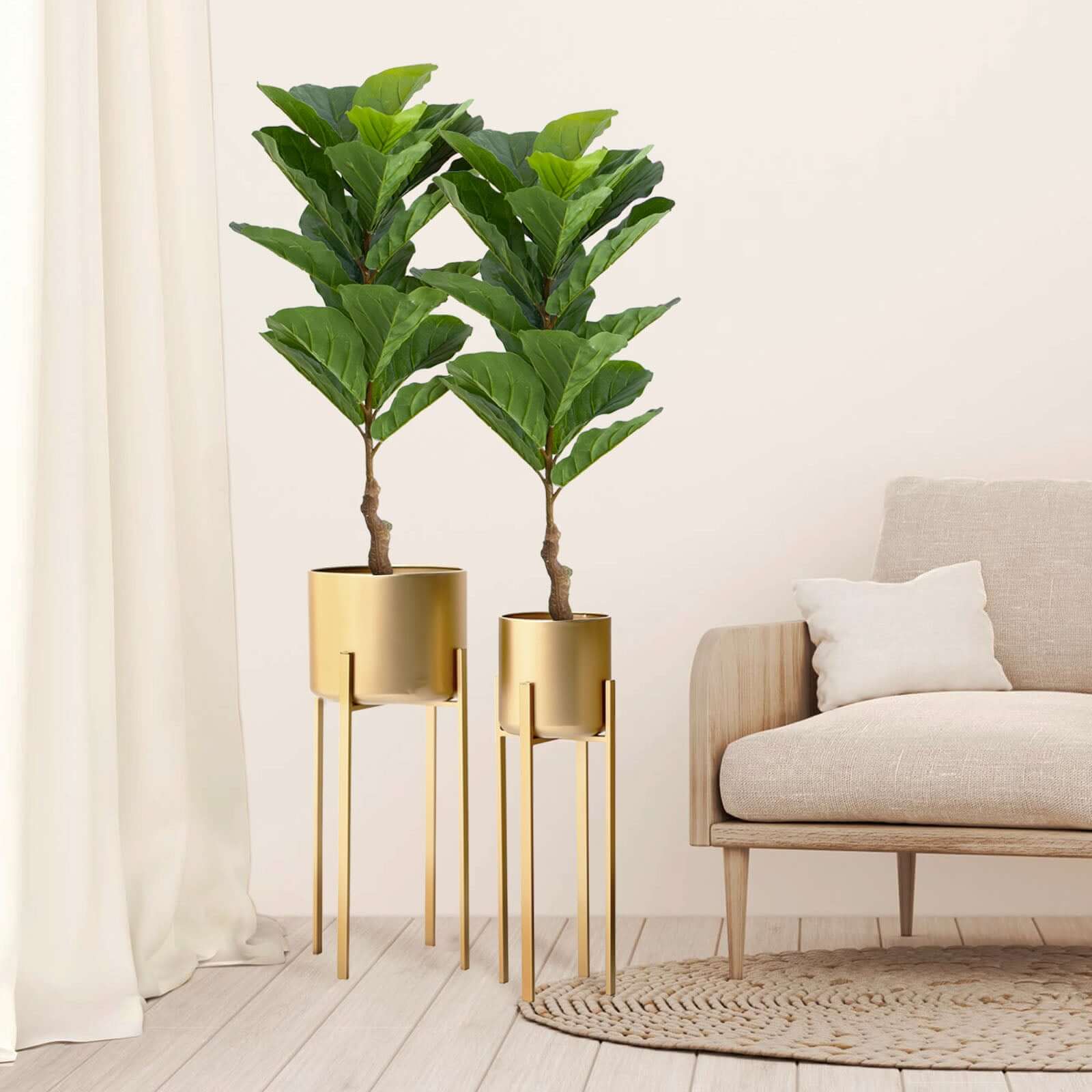 2 Pack Artificial Fiddle Leaf Fig Tree Potted Indoor Planter 3ft