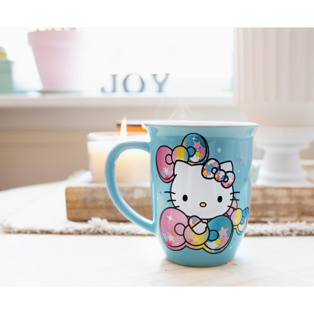 Silver Buffalo Sanrio Hello Kitty Pastel On Rainbow Wide Rim Ceramic Mug Holds 16 Ounces