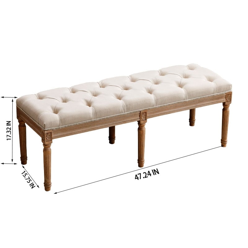 Modern Beige Tufted Upholstered Ottoman Bench Velvet Dining Bench