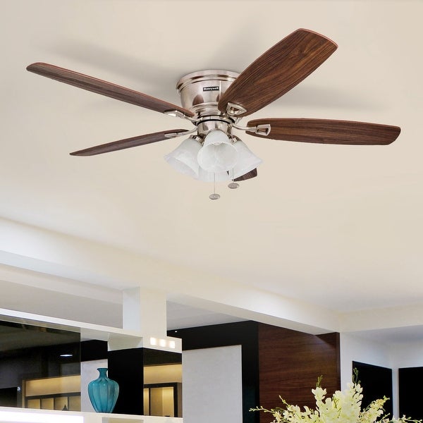 Honeywell Glen Alden Brushed Nickel Hugger Ceiling Fan with 4 Light - 52-inch Shopping - The Best Deals on Ceiling Fans | 22393911