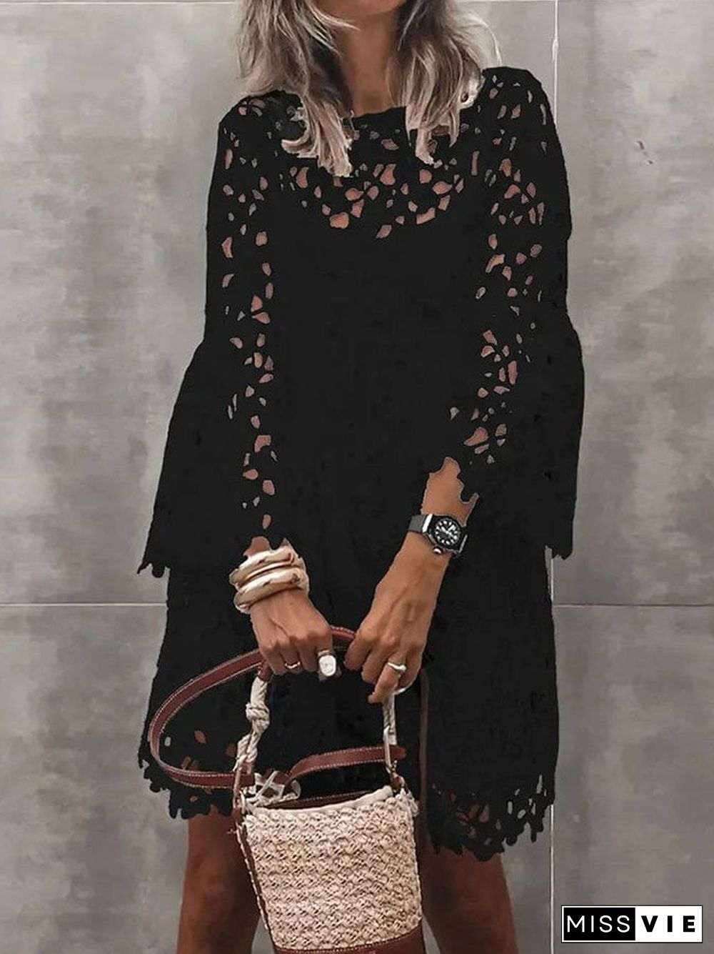 Elegant Lace Long Sleeve Casual Dress