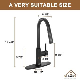 CASAINC Black Fireclay 30 in. Single Bowl Farmhouse Apron Kitchen Sink with Pull Down Kitchen Faucets and Accessories CA-B30-W3374MB