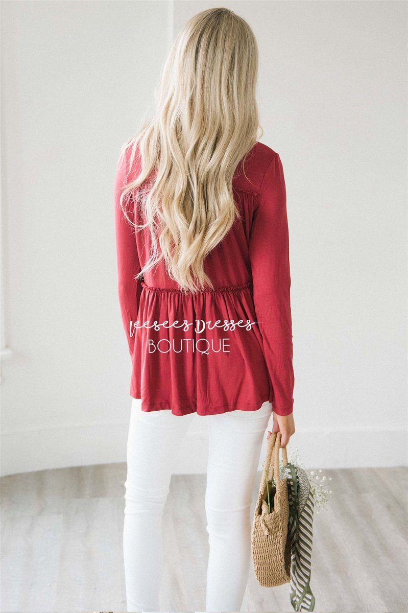 Ruffle Tiered Neck Tie Long Sleeve Top