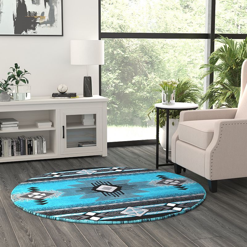 Masada Rugs Masada Rugs 5'x5' Round Southwest Native American Area Rug - Design C318 Turquoise