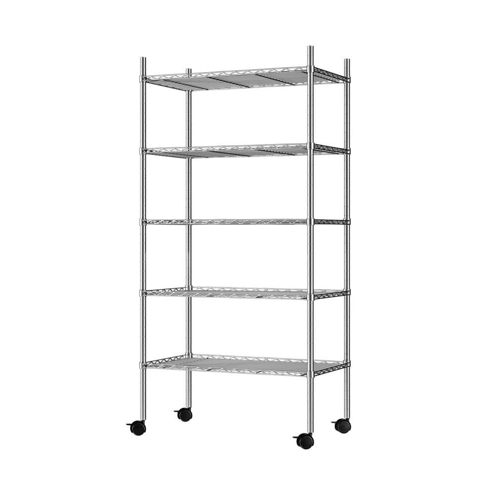 Tunearary Outdoor/Indoor Chrome Metal Plant Stand Shelves with Wheels (5-Tier) H1550ZP65926