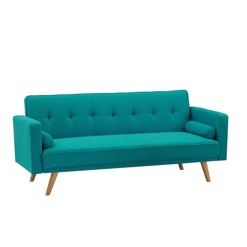 Foldable sofa bed with two throw pillows  blue