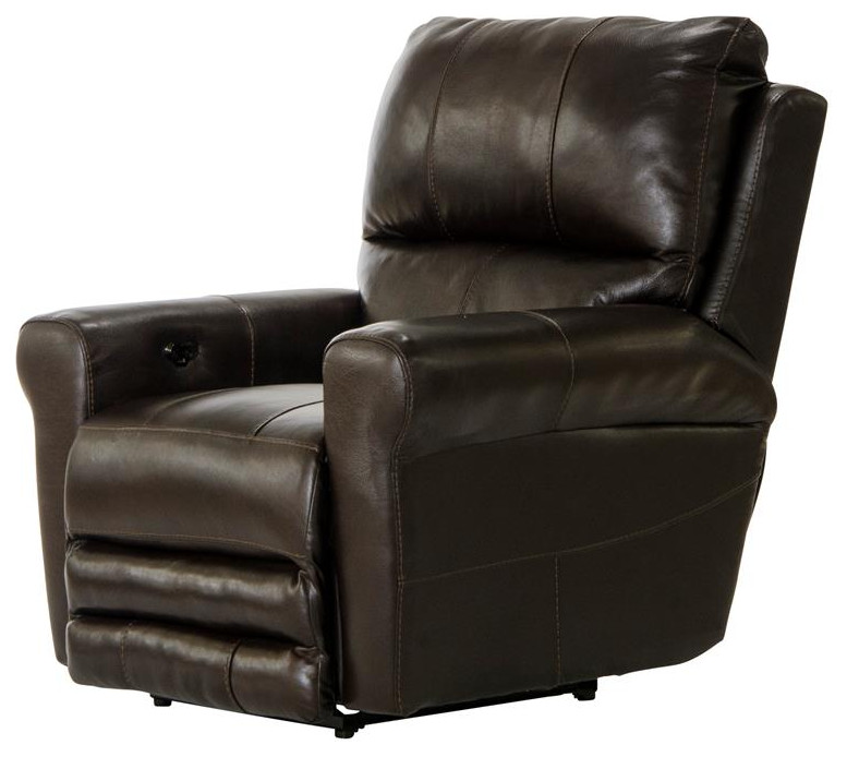 Samuel Power Lay Flat Recliner with USB Charging Port in Chocolate Brown Leather   Contemporary   Recliner Chairs   by Massiano  Houzz