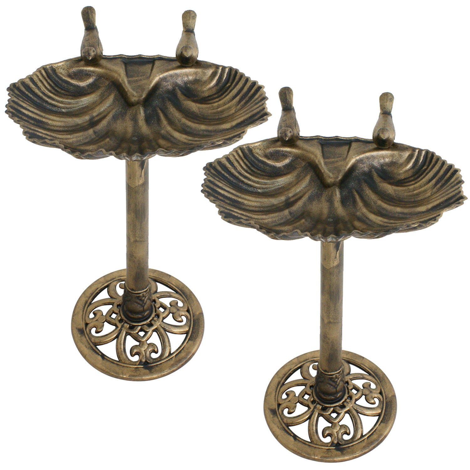 ZENSTYLE Outdoor Patio Brass Bird Bath with Two little Emulational Sparrows - Durable Weather Resistant, 32" Height(Set of Two)