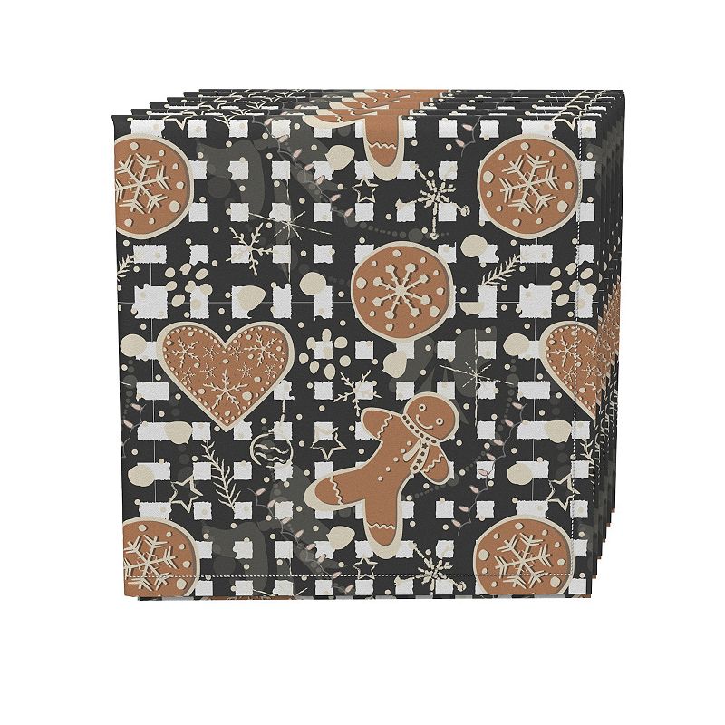 Napkin Set， 100% Polyester， Set of 4， 18x18， Gingerbread Plaid