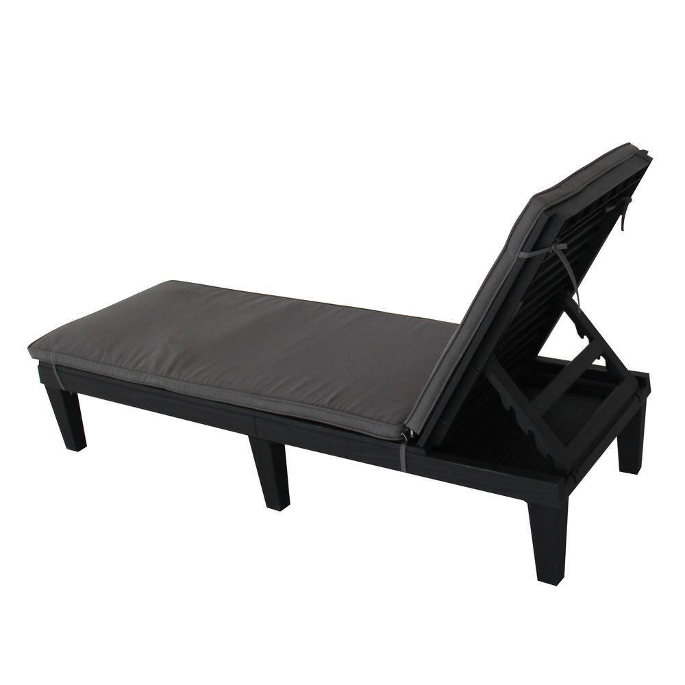 DUKAP OSLO Black 1-Piece Composite Outdoor Chaise Lounger with Grey Cushion ODKOSLC-BLK