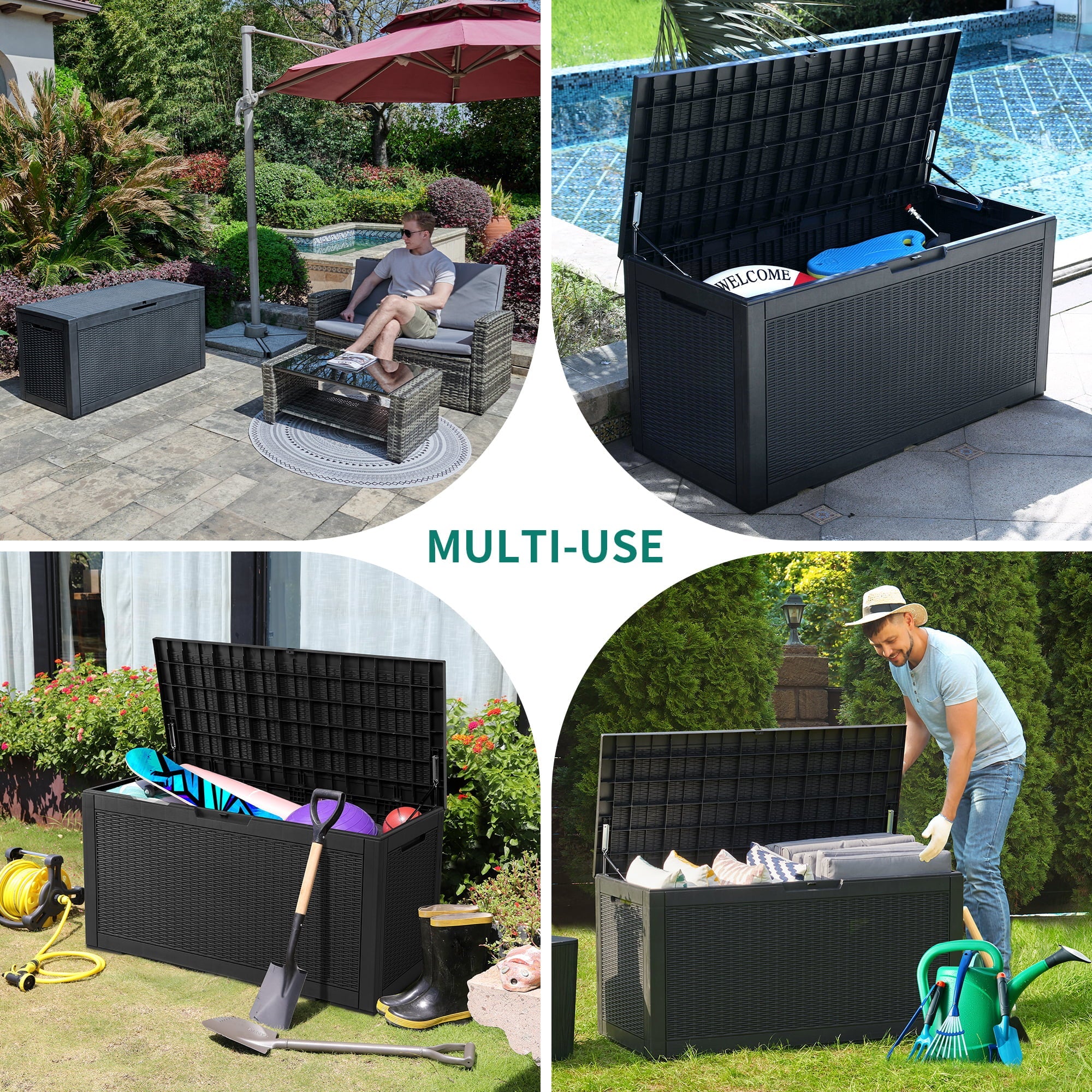 YITAHOME Weatherproof Deck Box Patio Garden Pool Storage Organizer Large Outdoor Container, Black