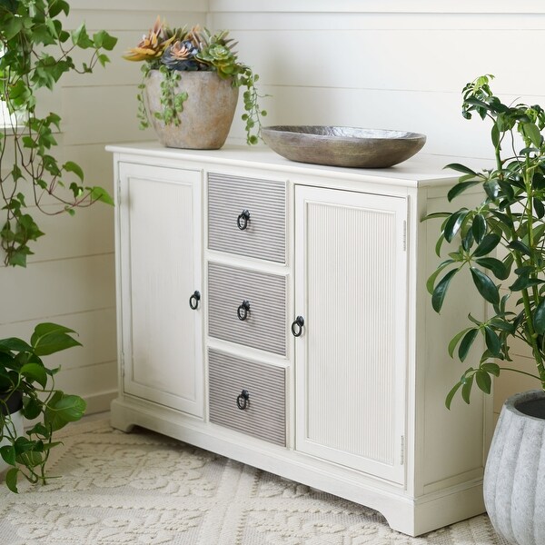 SAFAVIEH Adiland Distressed White 2 Door 3-Drawer Sideboard. - 45