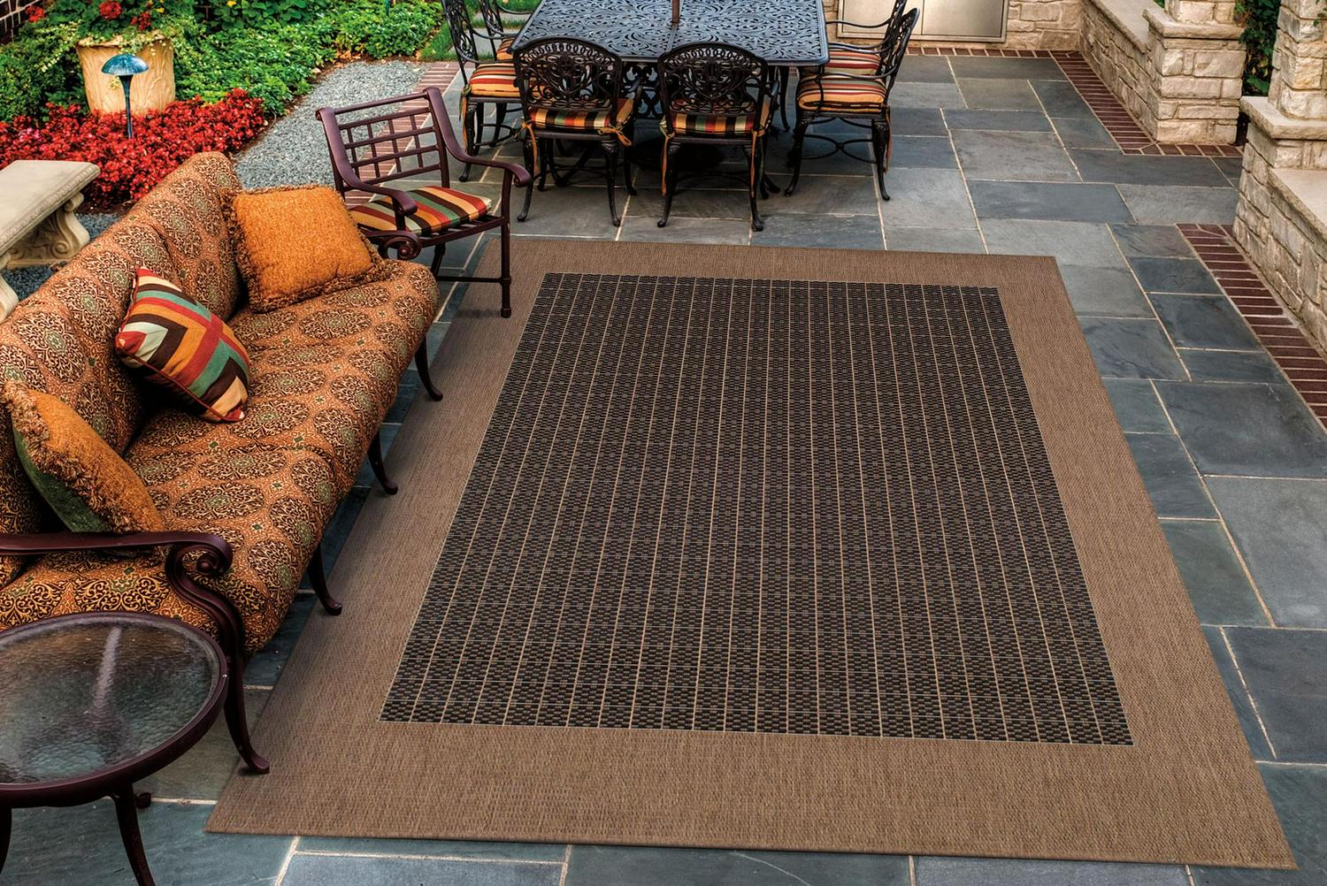 Couristan Recife Checkered Field Area Rug， 510 x 92 ， Black-Cocoa