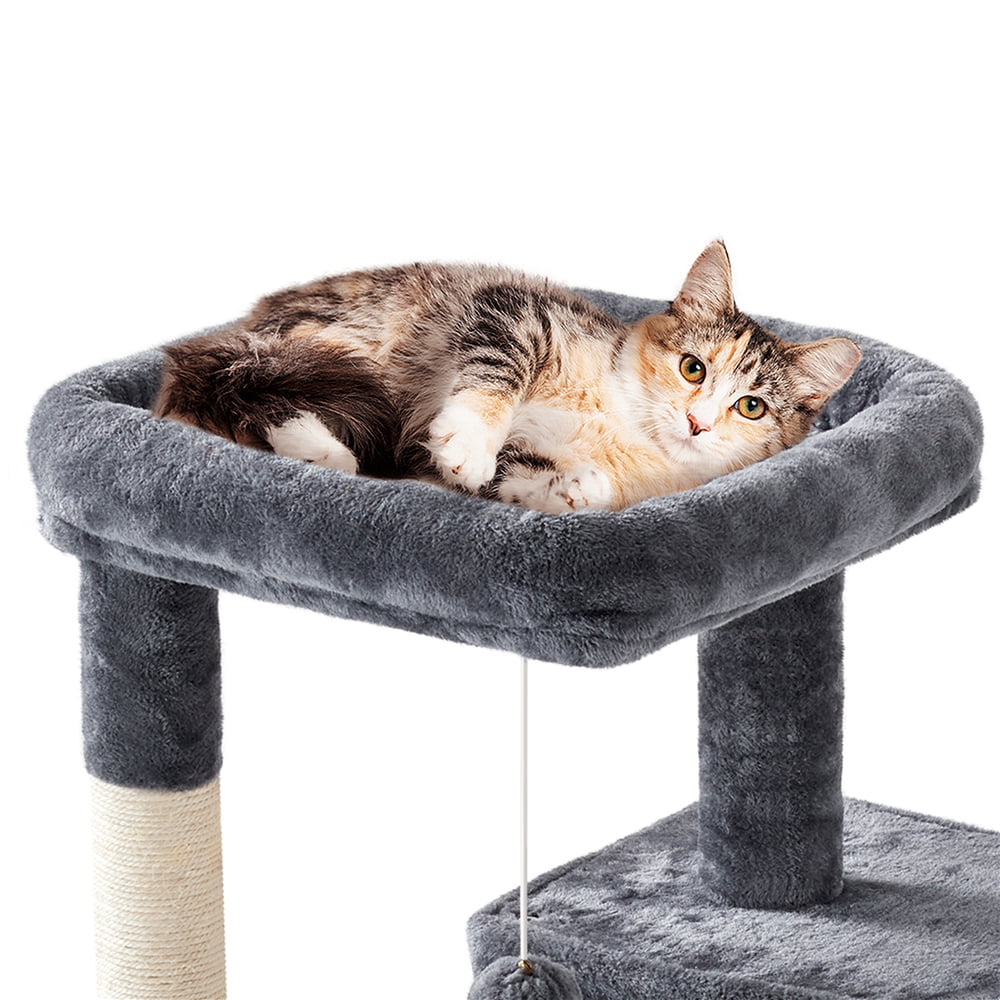 Topeakmart 42'' Double Condo Cat Tree Tower Scratching Posts， Dark Gray